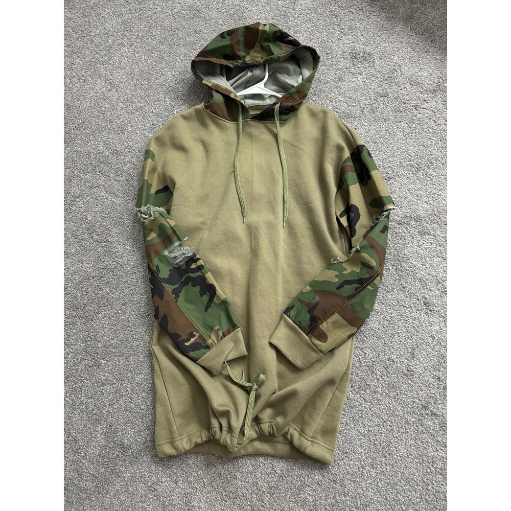 LoveLove Women Olive Green Camo Distressed Long Sweater Hoodie Size S